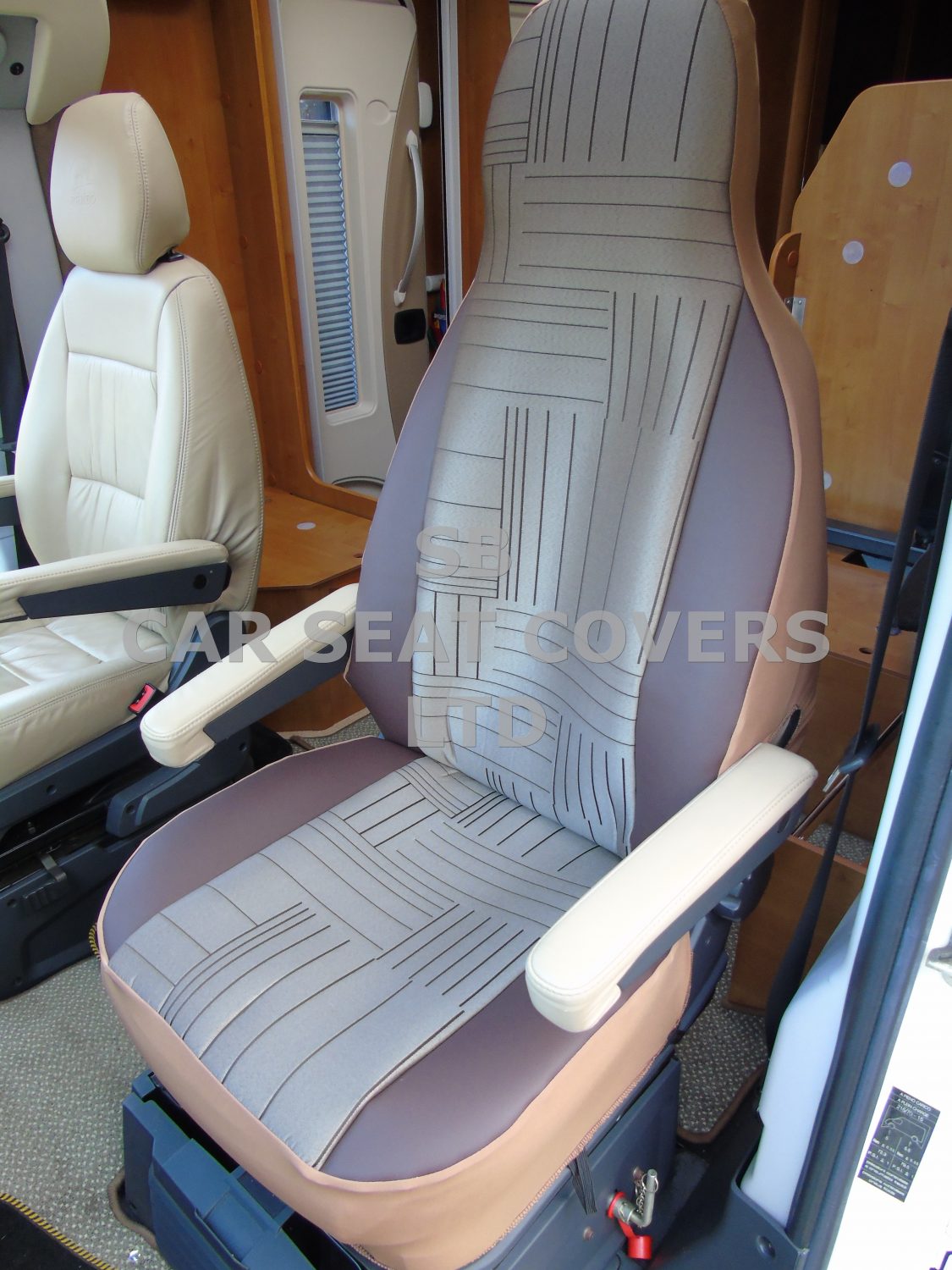 Carthago Motor Home Seat Covers, MH-182 Chestnut Brown Stripe