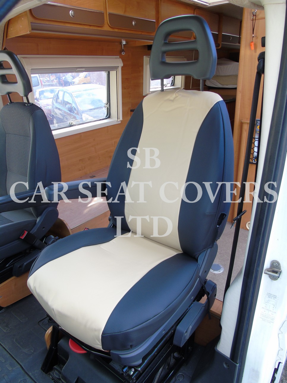 Fiat Ducato Motor Home Seat Cover – Black & Beige Leatherette MH-065