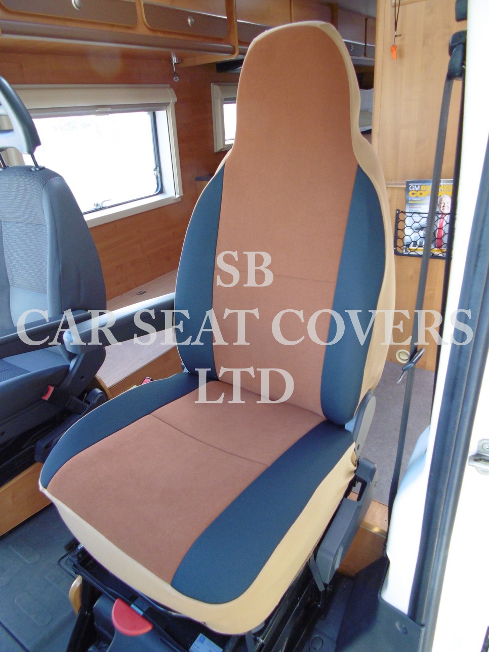 Renault Motorhome Seat Cover Tan Suede-Charcoal Black MH-001