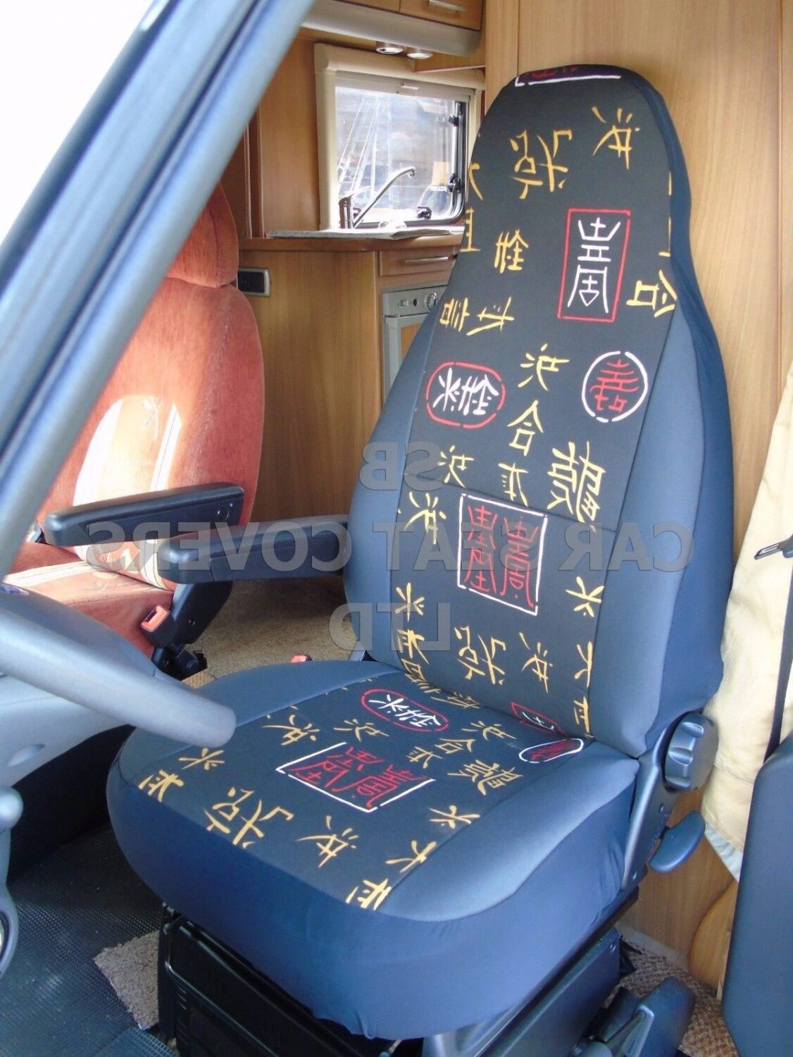 Carthago Motorhome, Seat Covers, Chinese Flower Black, MH-150 Margaret